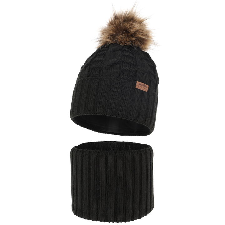 Ensemble d'hiver garçon: bonnet et snood, noir, avec pompon, Cent