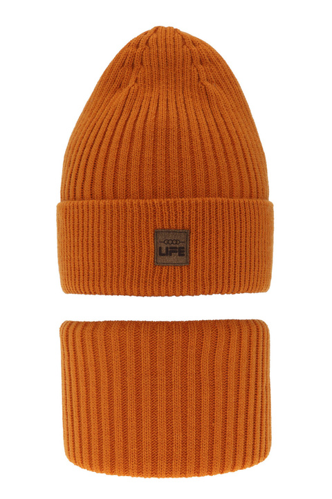 Ensemble d'hiver garçon: bonnet et snood, orange, Avec pompon, Basilio