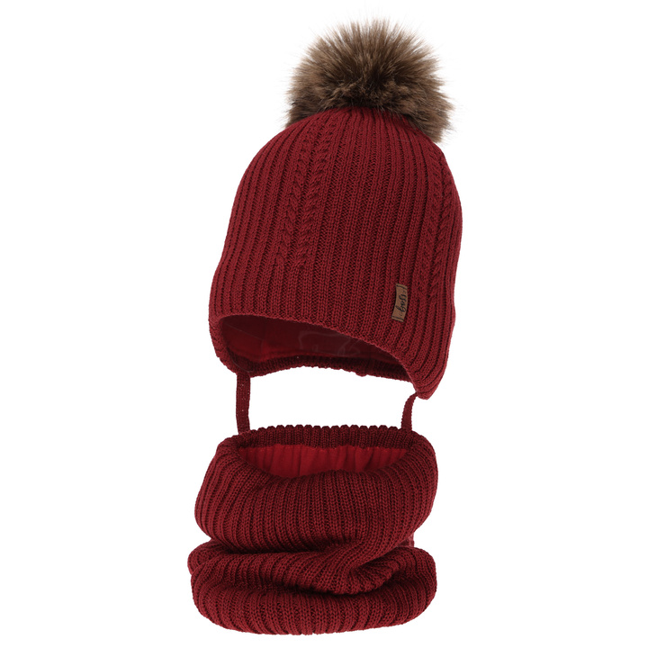 Ensemble d'hiver garçon: bonnet et snood, bordeaux, avec laine mérinos, avec liens, Zongo