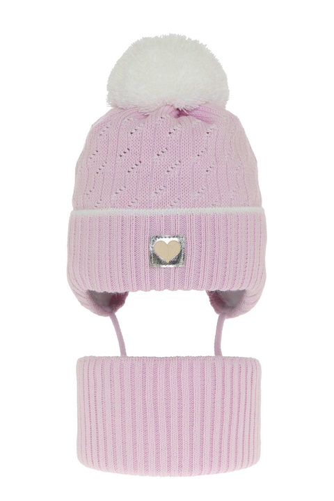 Ensemble d'hiver fille: bonnet et snood, violet, avec pompon, Natka