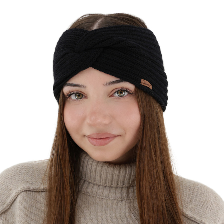 Dames winter hoofdband, zwart, 100% Merino Wol, Veka