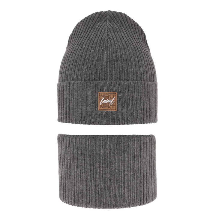Ensemble automne/printemps garçon: bonnet et snood, met katoen, gris, Fenix