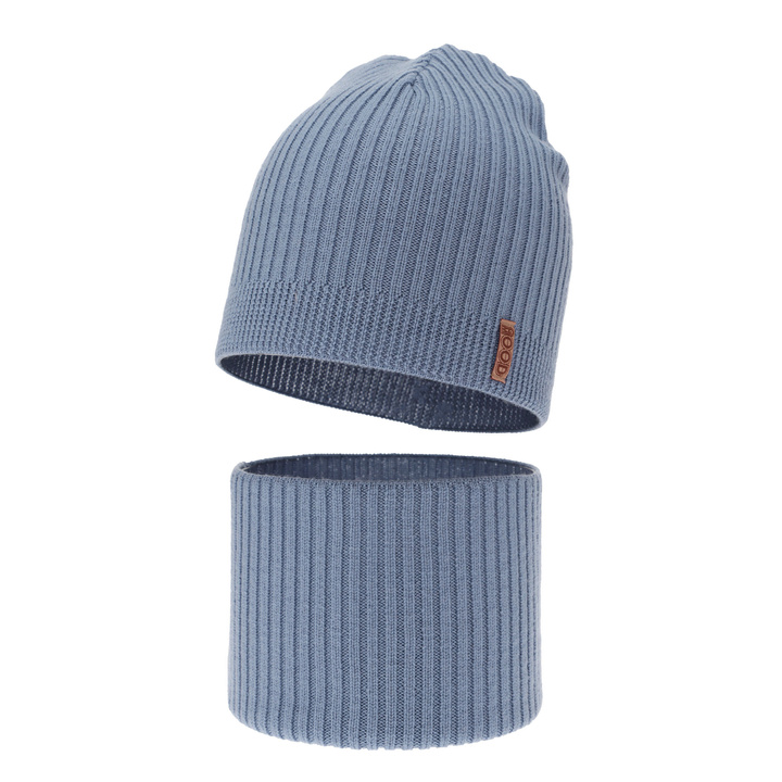 Ensemble automne/printemps garçon: bonnet et snood, bleu, avec laine mérinos, Chester
