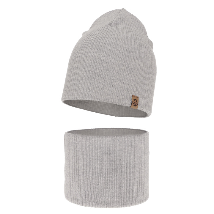 Ensemble automne/printemps garçon: bonnet et snood, gris clair, avec laine mérinos, Richi