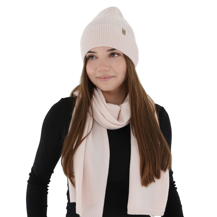 Dames wintersjaal, lichtroze, wol merino met kasjmier, Irenia