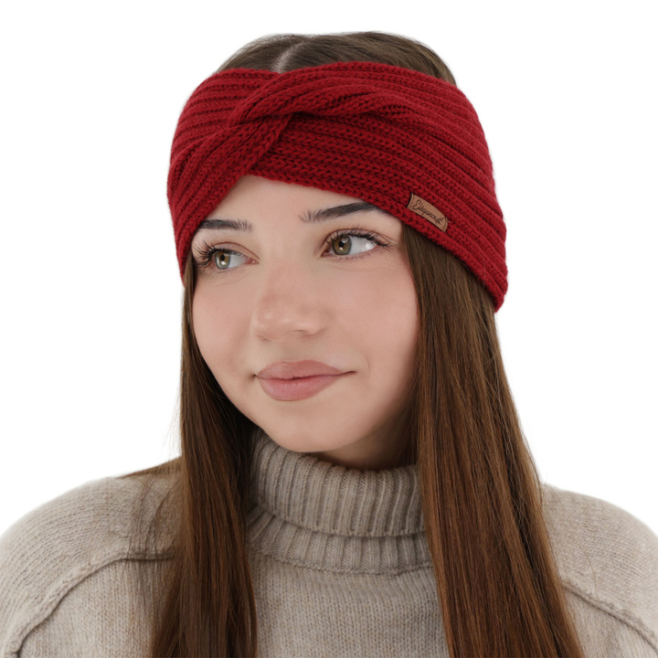 Dames winter hoofdband, bordeauxrood, 100% Merino Wol, Veka