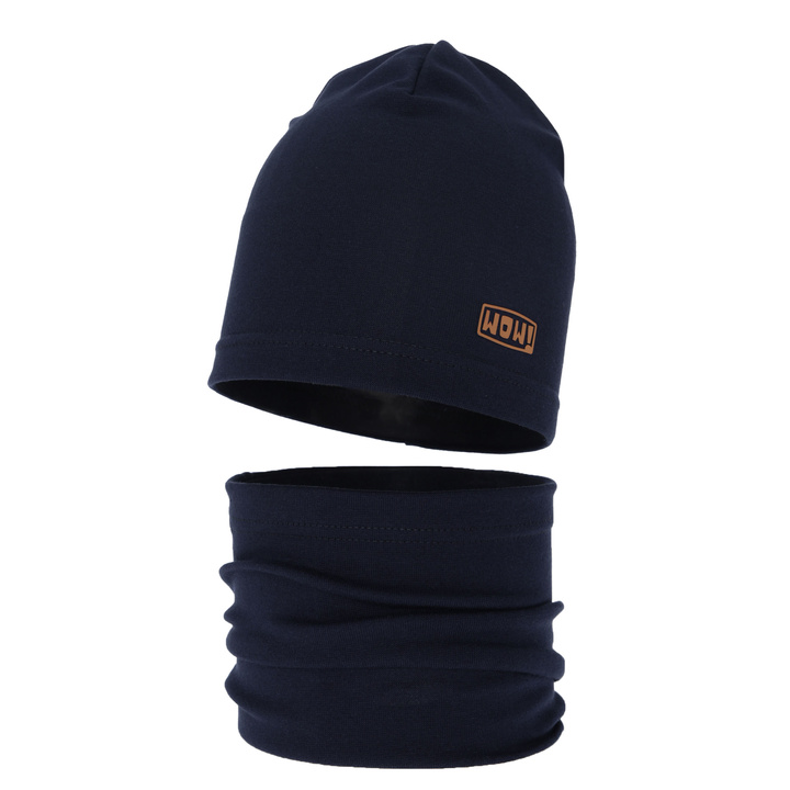 Ensemble automne/printemps garçon: bonnet et snood, bleu marine, en coton, Frizer