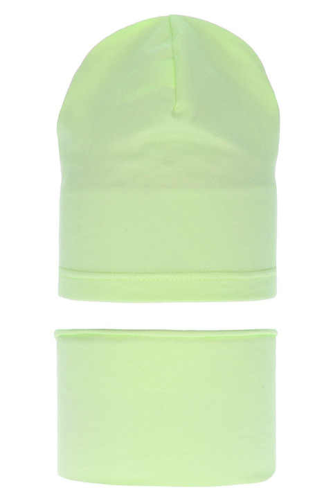 Meisjes herfst/lente set muts en buissjaal, limoen, katoenen, Hazelka