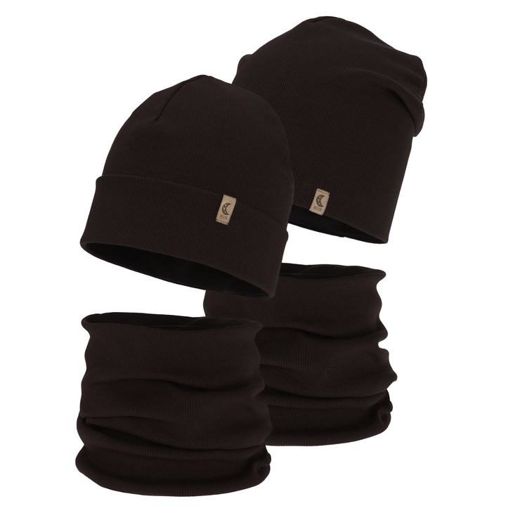 Meisjes herfst/lente set (muts en buissjaal), katoen, donkerbruin, Bravura