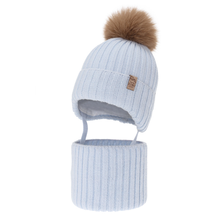 Ensemble d'hiver garçon: bonnet et snood, bleu, avec pompon, Bagil