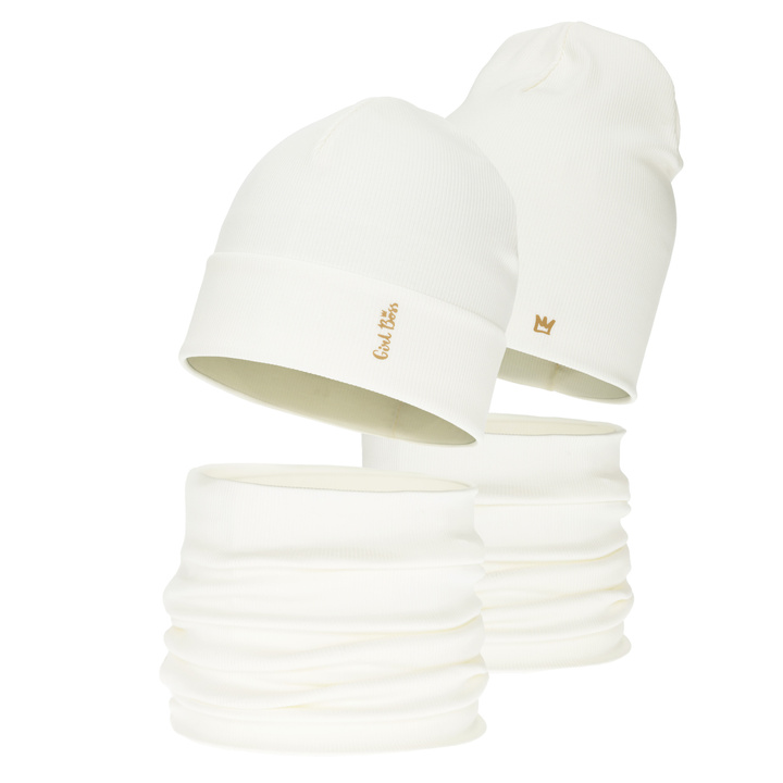 Meisjes herfst/lente set (muts en buissjaal), katoenen, crème, Carina