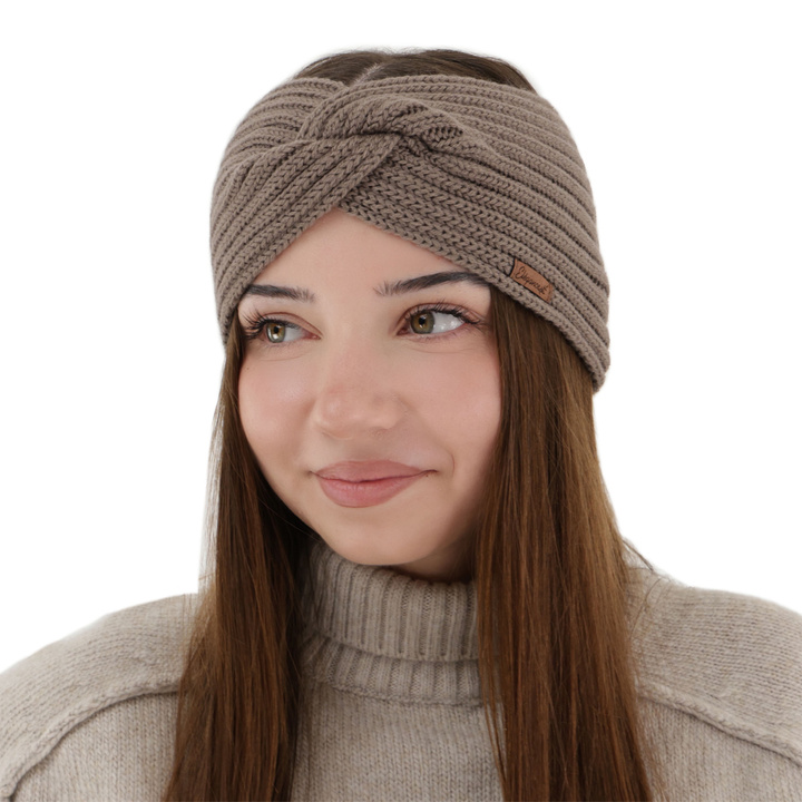 Dames winter hoofdband, lichtbruin, 100% Merino Wol, Veka