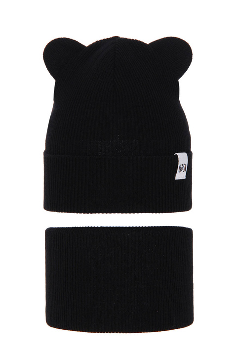 Meisjes herfst/lente set muts en buissjaal, met katoen, zwart, Kajra