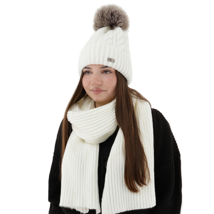Dames winter set (muts en sjaal), crème, Lunetta