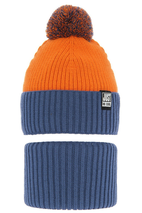 Jongens winter set muts en sjaal, blauw, met garen pompon, Arlekin