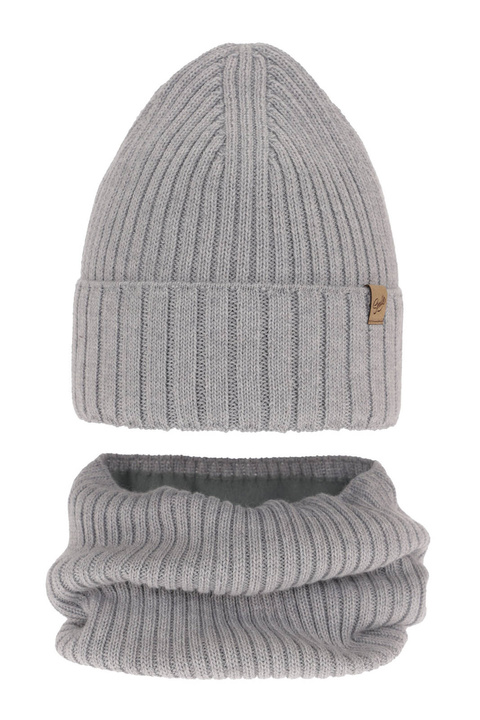 Ensemble d'hiver fille: bonnet et snood, gris, avec laine mérinos, Mesalia