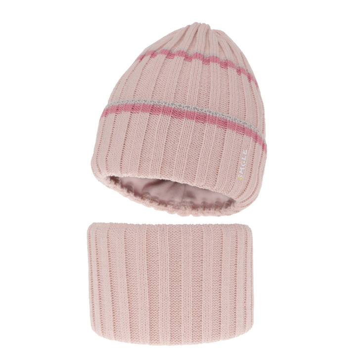 Ensemble d'hiver fille: bonnet et snood, rose, Judit