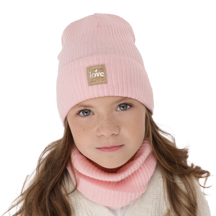 Ensemble automne/printemps fille: bonnet et snood, met katoen, rose, Furora