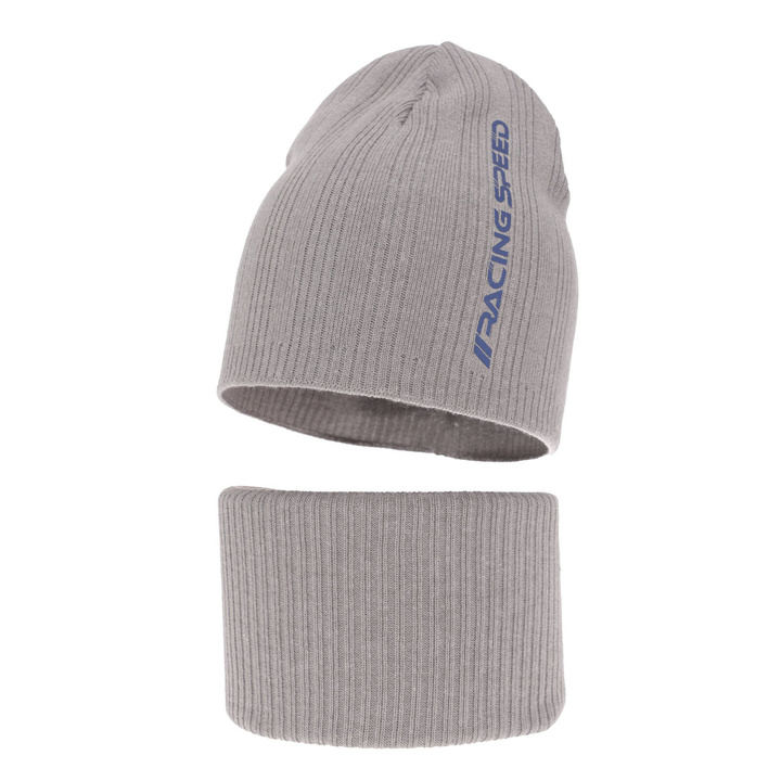 Ensemble automne/printemps garçon: bonnet et snood, met katoen, gris, coton, Kolorado
