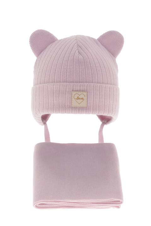 Ensemble d'hiver fille: bonnet et écharpe, lilas, avec liens, Antola