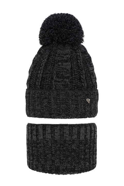 Meisjes winter set muts en buissjaal, donkergrijs, met garen pompon, Maroko