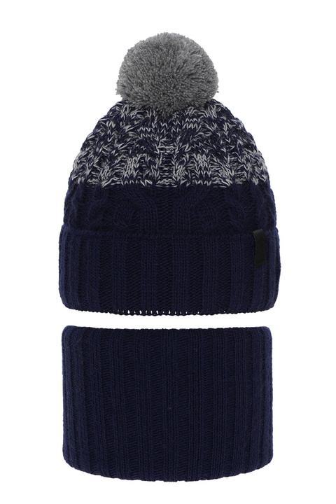 Jongens winter set muts en sjaal, blauw, met garen pompon, Travis