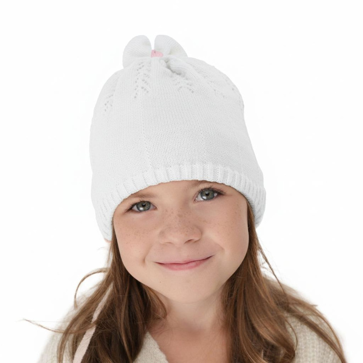 Bonnet automne/printemps fille, blanc, avec liens, Ginara