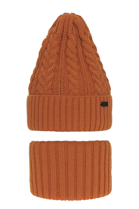 Ensemble d'hiver garçon: bonnet et snood, orange, Avec pompon, Colins