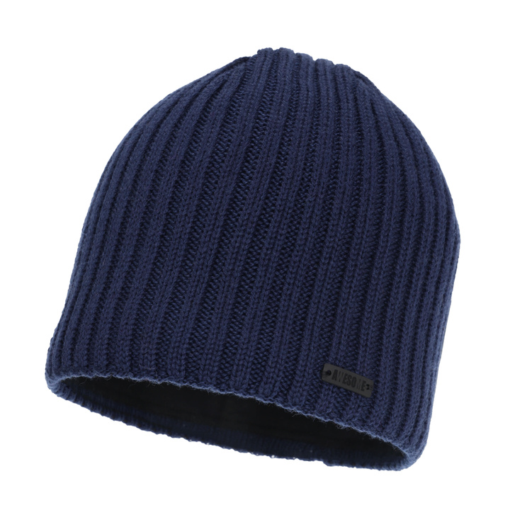 Heren wintermuts, marineblauw, met merinowol, Adagio