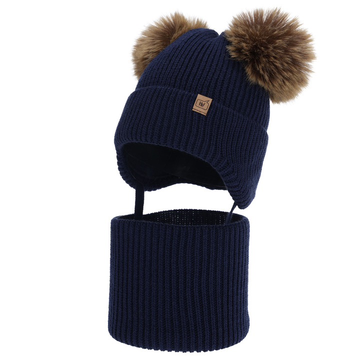 Jongens winter set (muts en buissjaal), granatowy, met twee pompons, Zorven