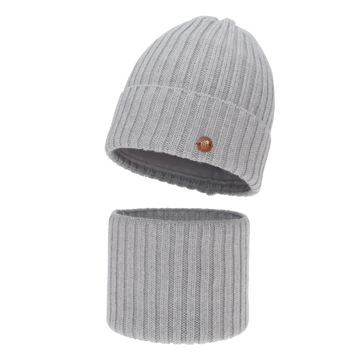 Meisjes winter set (muts en buissjaal), beige, 100% merino wol, gevoerd met katoen, Vanira