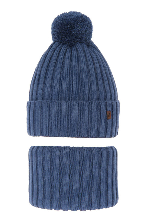Jongens winter set muts en sjaal, blauw, met garen pompon, Wiliam