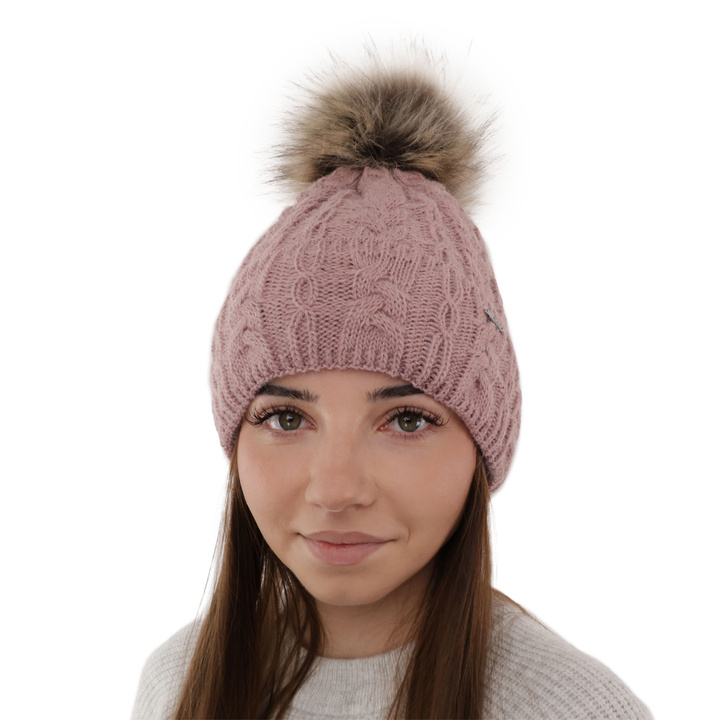 Bonnet d'hiver femme, hiver, wrzosowa, avec pompon, Omega