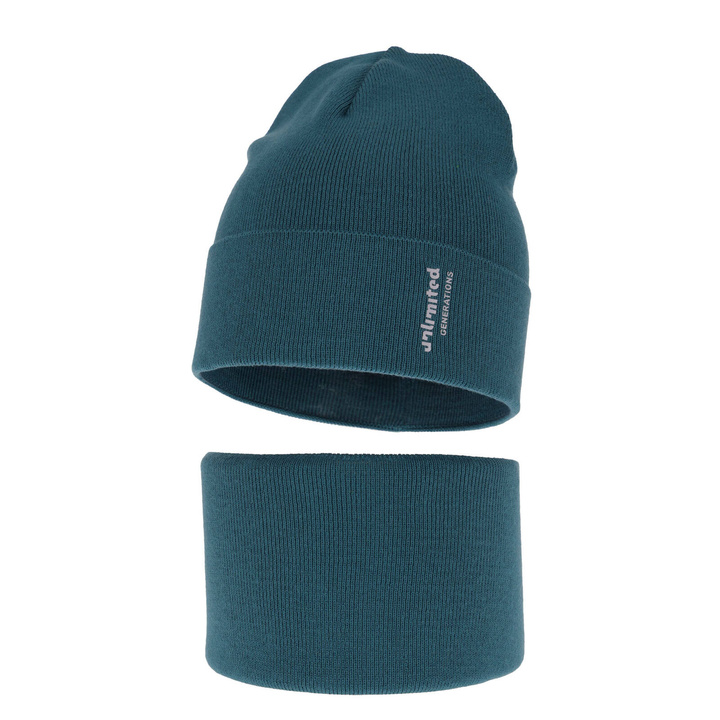 Ensemble automne/printemps garçon: bonnet et snood, met katoen, bleu foncé, Timothe