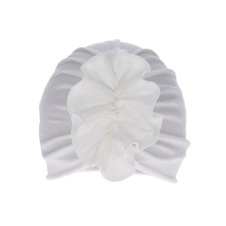 Meisjes herfst/lente muts, kremowy, katoenen, met decoratieve plooien, Werka