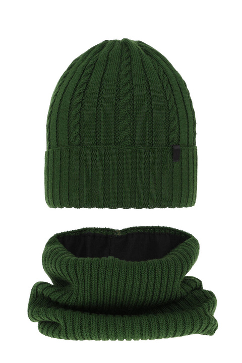 Ensemble d'hiver garçon: bonnet et snood, vert, avec laine mérinos, Kairo