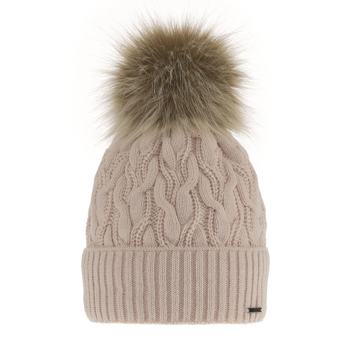 Bonnet d'hiver femme, beige, avec pompon, Deva