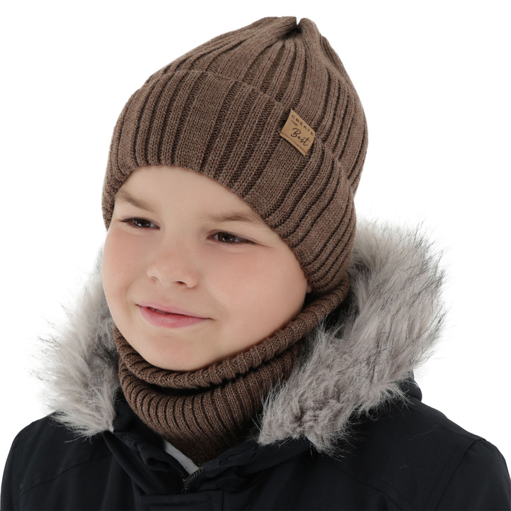 Ensemble d'hiver garçon: bonnet et snood, brun, Klaris