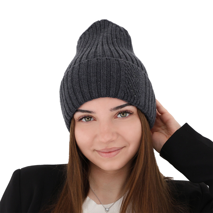 Bonnet d'hiver femme, gris, avec laine mérinos, Ariga