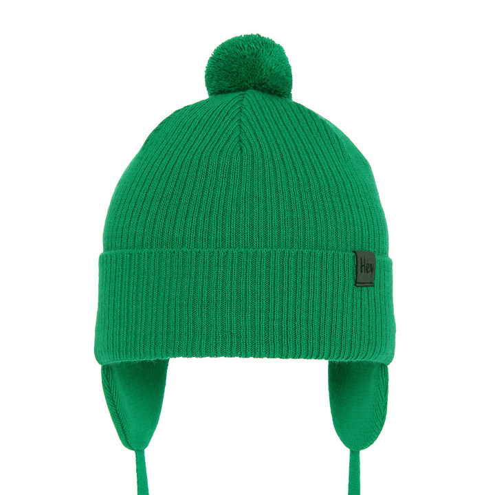 Bonnet automne/printemps garçon, vert, avec pompon, avec liens, Axel