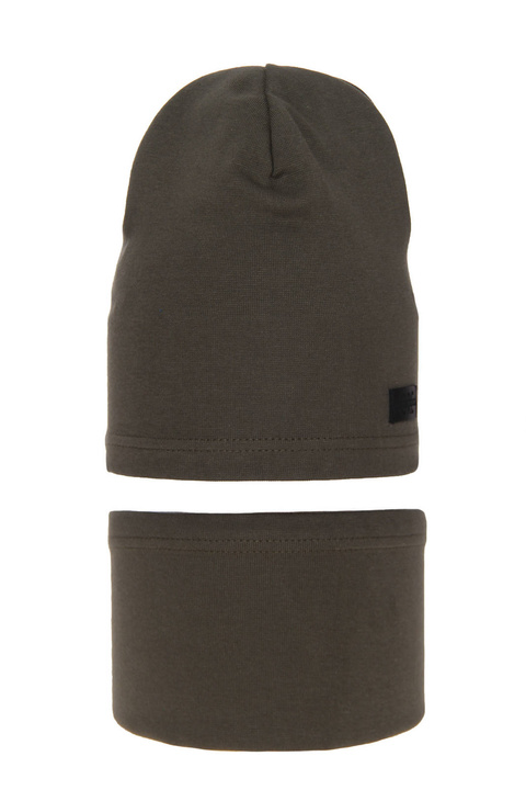 Jongens herfst/lente set muts en buissjaal, khaki, katoenen, Frizi