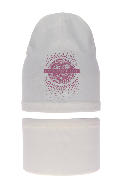 Meisjes herfst/lente set muts en buissjaal, creme, katoenen, Esmeralda