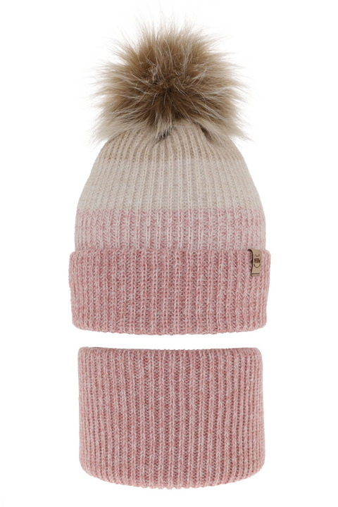 Ensemble d'hiver fille: bonnet et snood, rose, avec pompon, Gimena