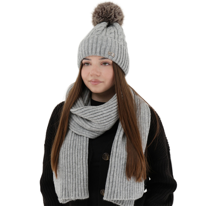 Dames winter set (muts en sjaal), grijs, Lunetta