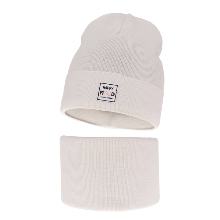 Ensemble automne/printemps fille: bonnet et snood, met katoen, blanc, Mersila