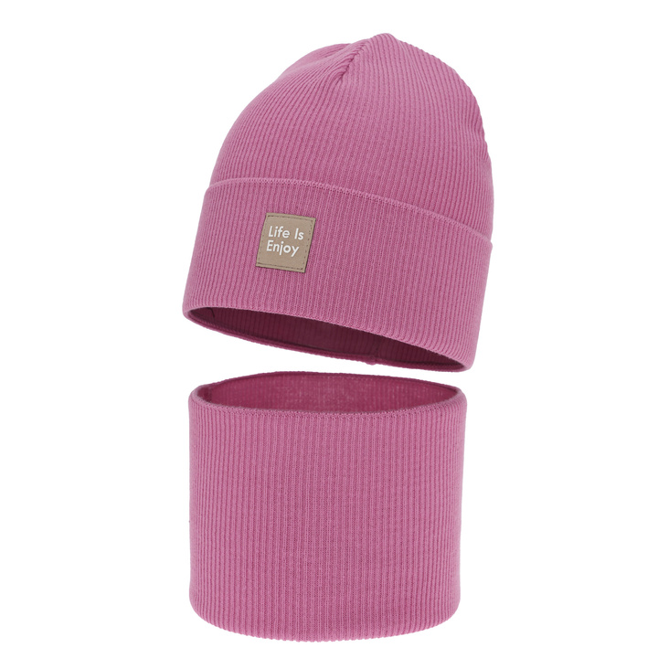 Meisjes herfst/lente set: muts en buissjaal, met katoen, kremowy, Zola