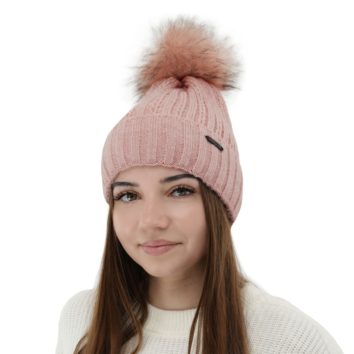 Bonnet d'hiver femme, rose, avec pompon, Karizma