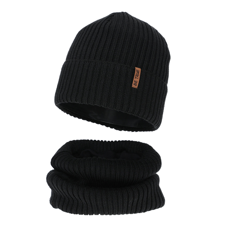 Jongens winter set (muts en buissjaal), zwart, met merinowol, Colton