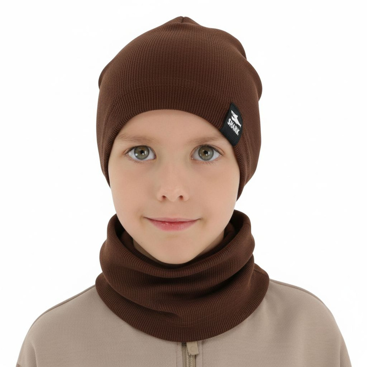 Ensemble automne/printemps garçon: bonnet et snood, brun, Rumel