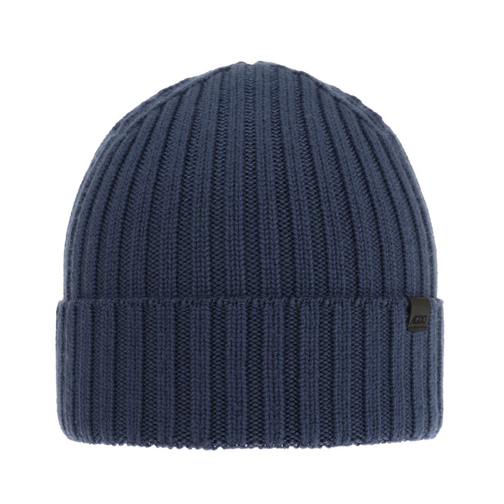 Bonnet d'hiver homme, bleu, avec laine mérinos, Nathan